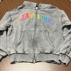 Stay Cool Arch Zip Logo Hoodie (Charcoal Wash), size medium